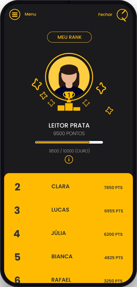 Tela Meu rank: nível de leitor, pontos e a lista do ranking