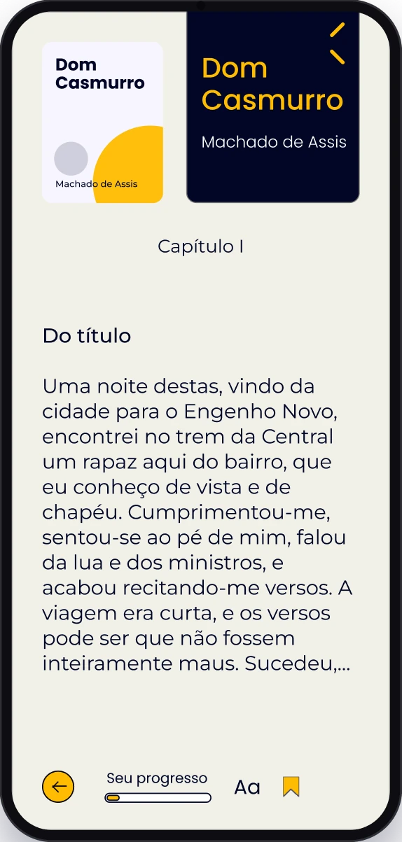 Tela de leitura em tema papel: o mesmo texto sobre um fundo bege, com textura de papel